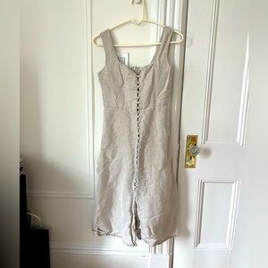 Oatmeal linen-blend midi dress